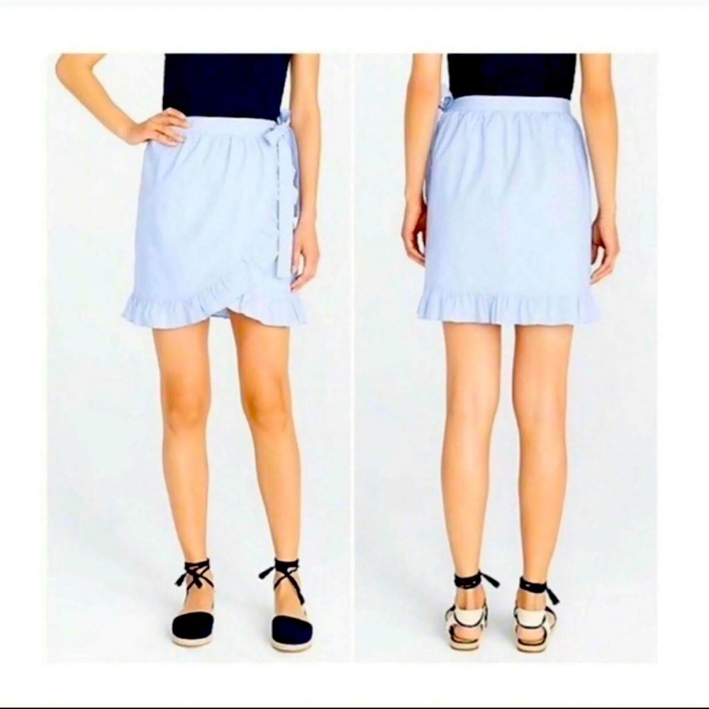 J. Crew Light Blue Ruffle Hem High Waist Wrap Skirt Size 10